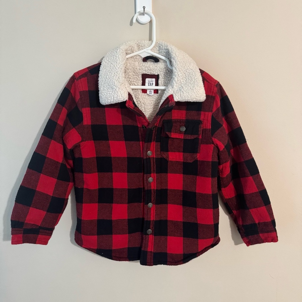 Baby Gap Boys Size 5 Years Red Buffalo Plaid Sherpa Collared Outdoor Jacket